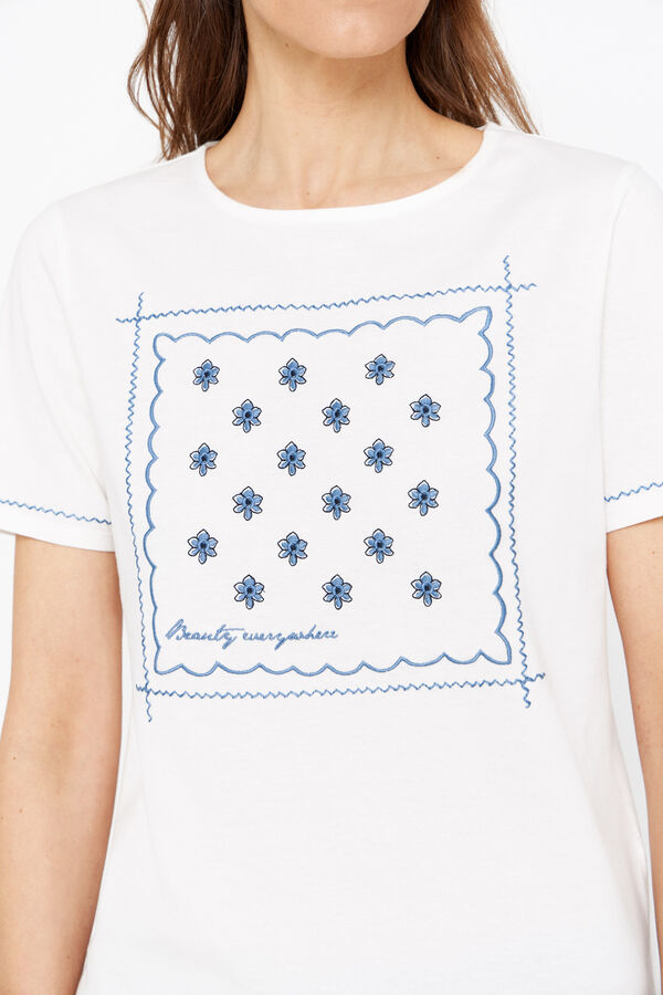 Cortefiel Camiseta bordada Estampado azul