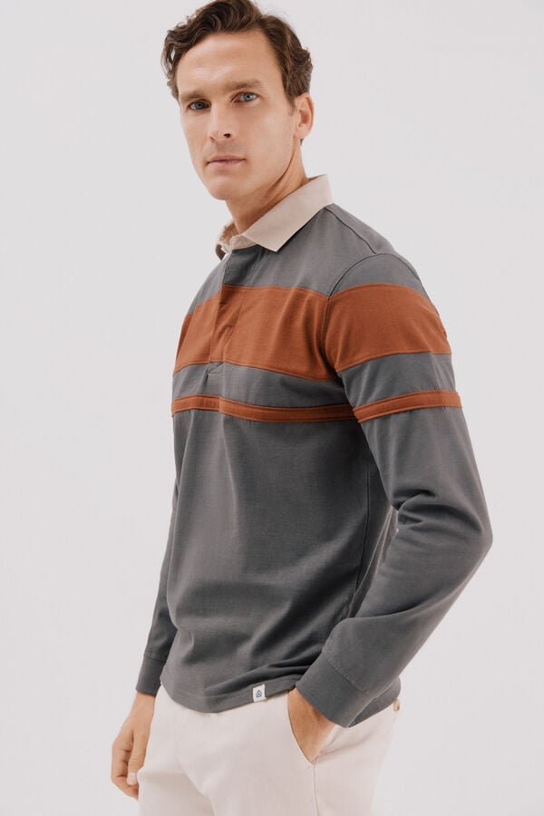 Cortefiel Polo rugby bloques Gris