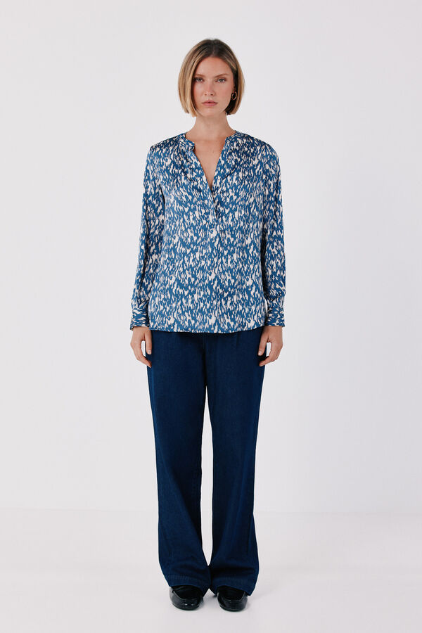 Cortefiel Blusa polera satinada Estampado azul