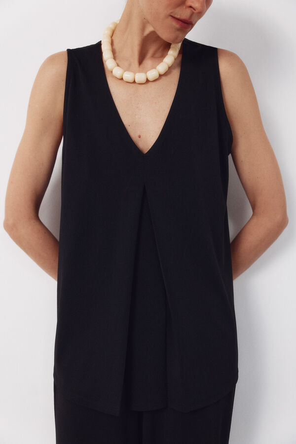 Cortefiel Top largo pliegue Negro