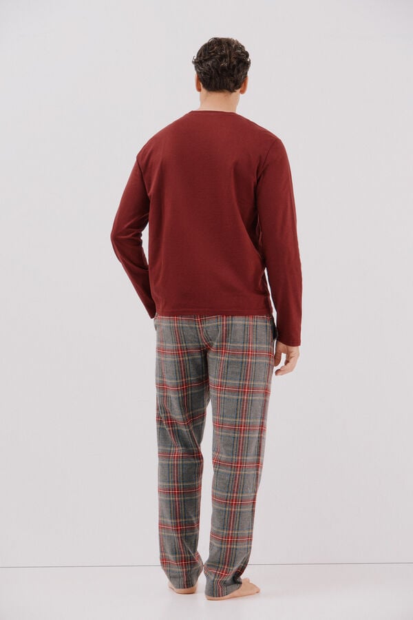 Cortefiel Jersey-knit and cloth pyjama set Maroon