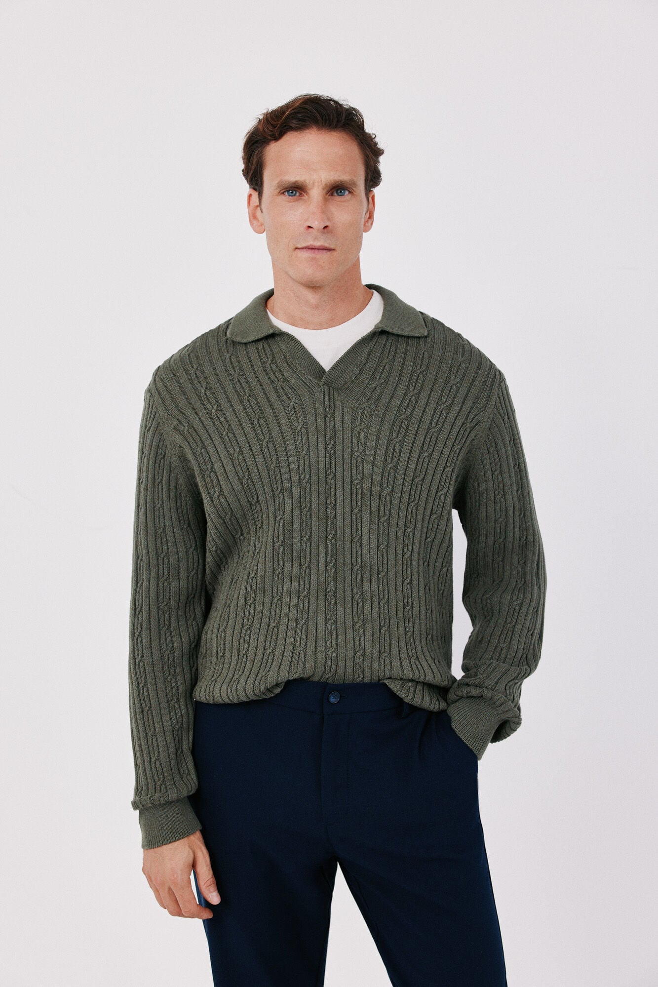 Cortefiel Twisted cotton cable knit jumper