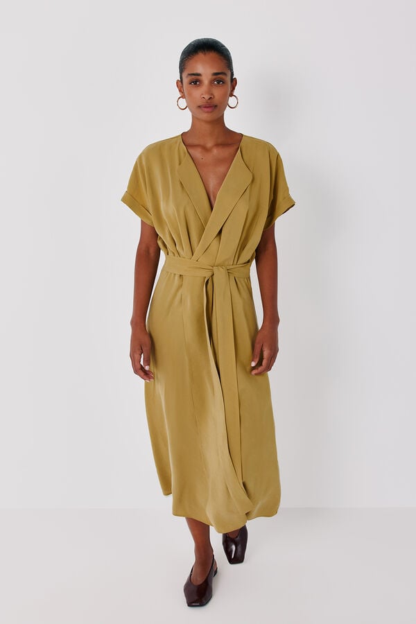 Cortefiel Wrap tencel dress Yellow