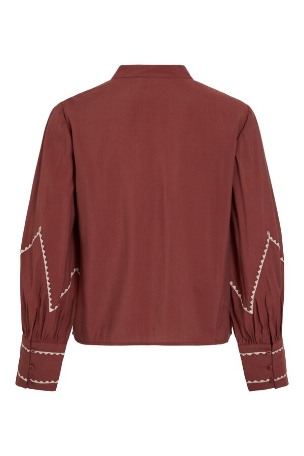 Vila Embroidered long sleeve blouse Maroon