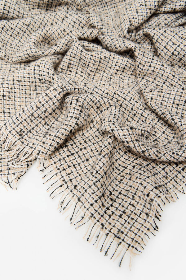 Cortefiel Tweed fringed scarf Printed grey