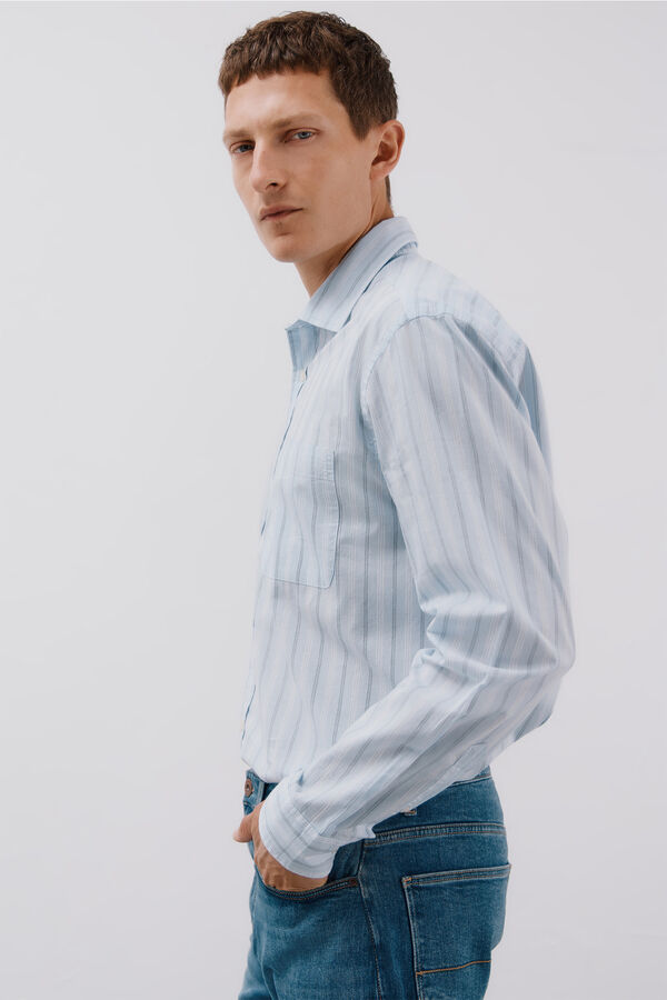 Cortefiel Striped poplin shirt Blue