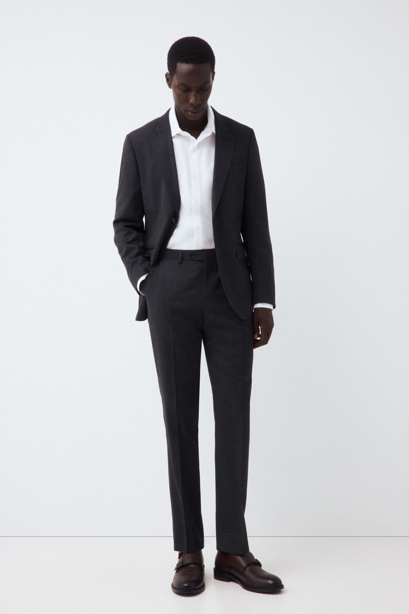 Cortefiel Grey smart fabric plaid slim trousers