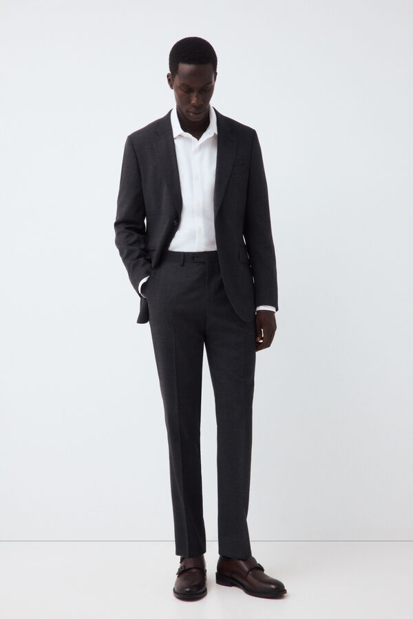 Cortefiel Grey smart fabric plaid slim trousers Dark grey