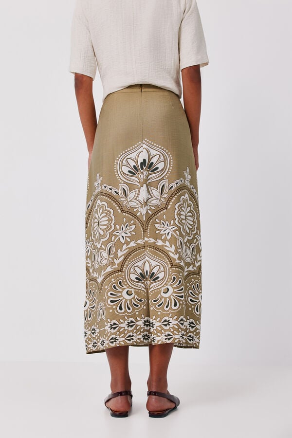 Cortefiel Printed straight skirt Green