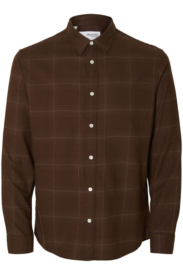 Selected Slim fit long sleeve shirt . Brown
