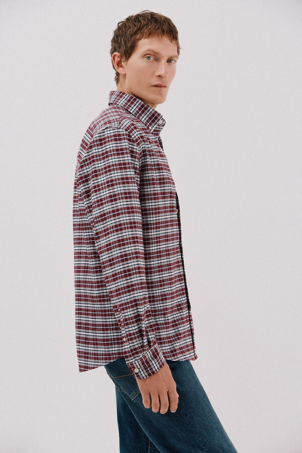 Cortefiel Plaid oxford shirt Maroon