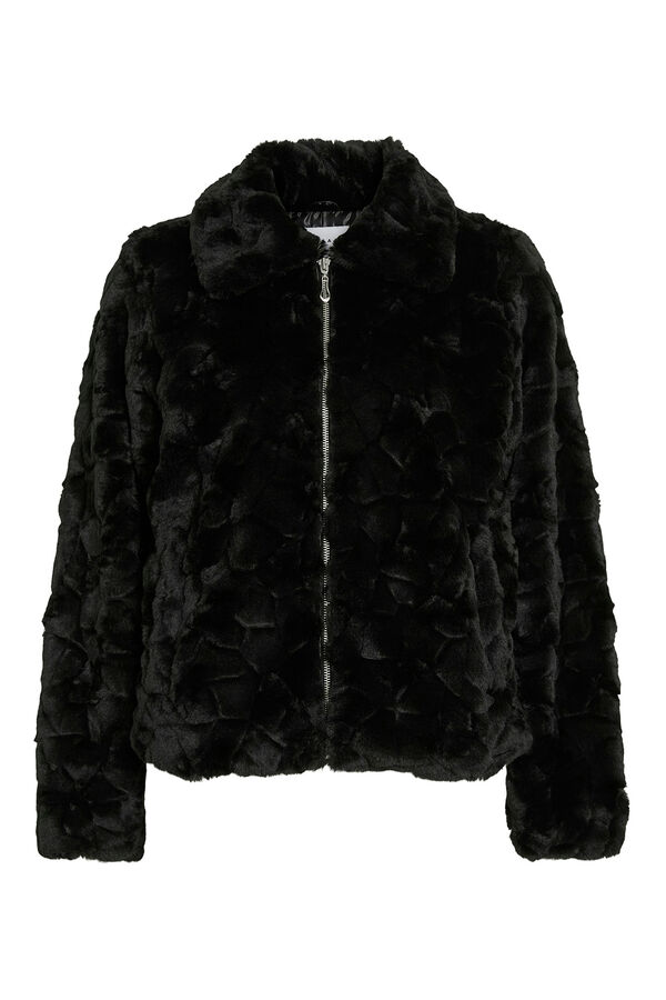 Vila Coat fur coat with zip fastening Black