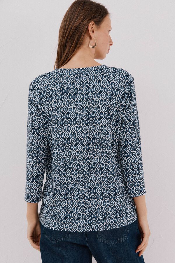 Cortefiel Basic top with mandarin collar Printed blue