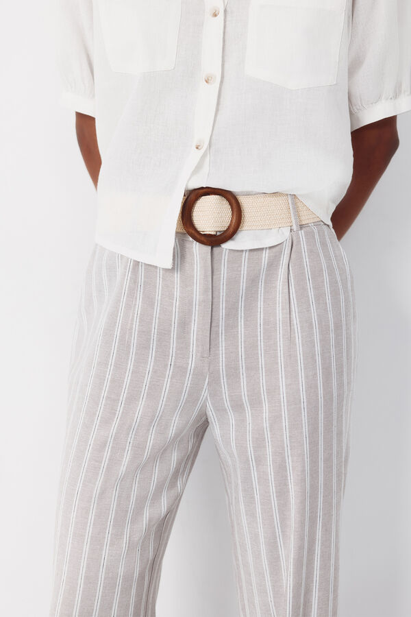 Cortefiel Wide-leg trousers with linen Printed white