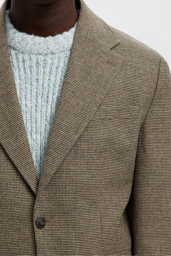 Selected Blazer de lã aos quadrados Cinzento