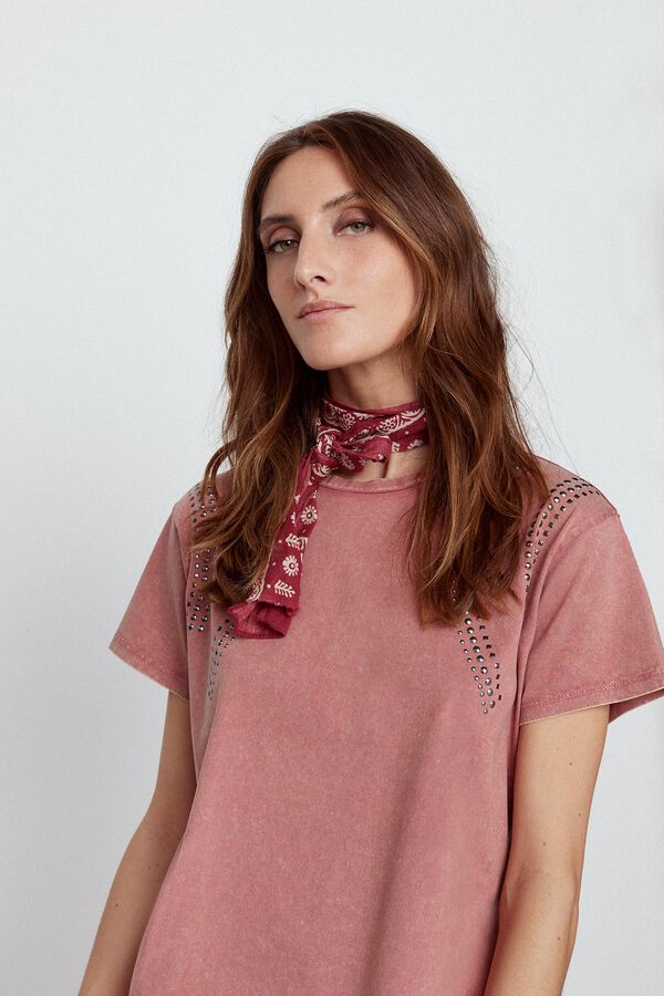 Cortefiel T-shirt with studded shoulders Pink
