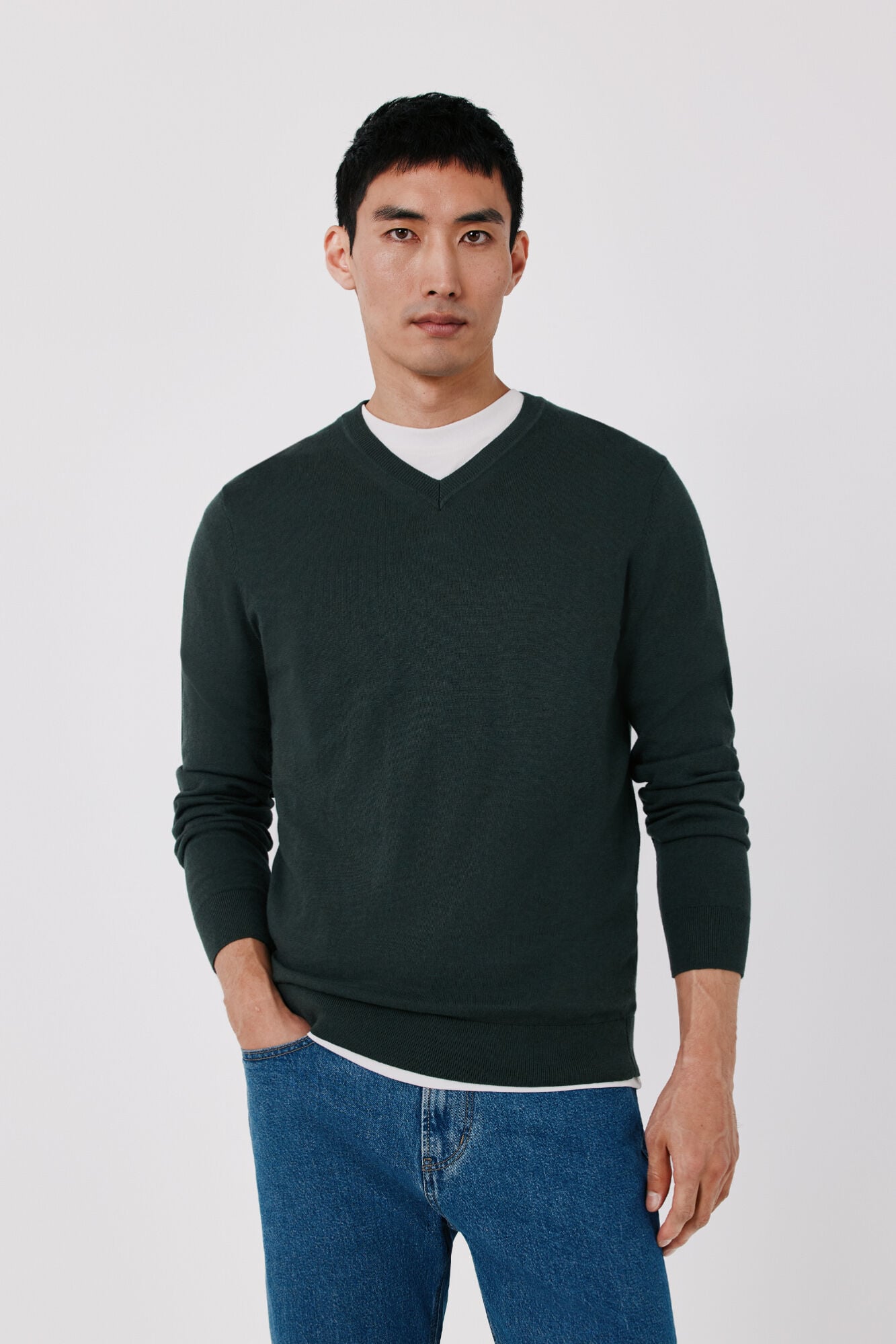 Cortefiel Cotton cashmere knit V-neck jumper