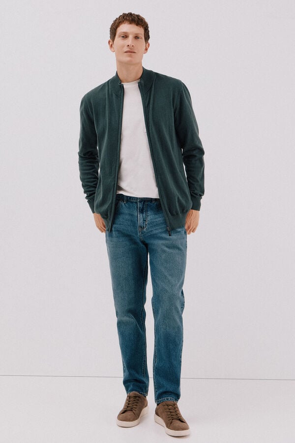 Cortefiel Cotton and cashmere cardigan  Dark green