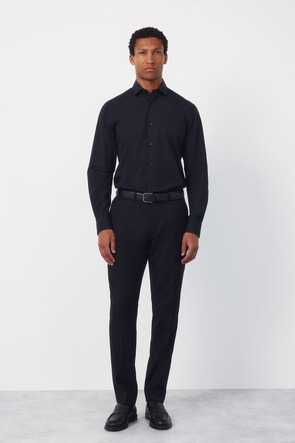 Cortefiel Slim fit easy-iron ottoman dress shirt Black