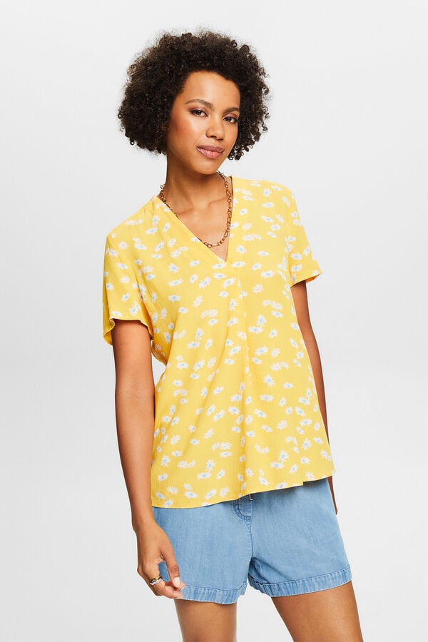 Cortefiel Blusa manga corta estampado floral viscosa Amarillo