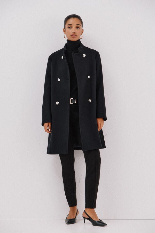 Cortefiel Double-breasted coat with gold buttons Black