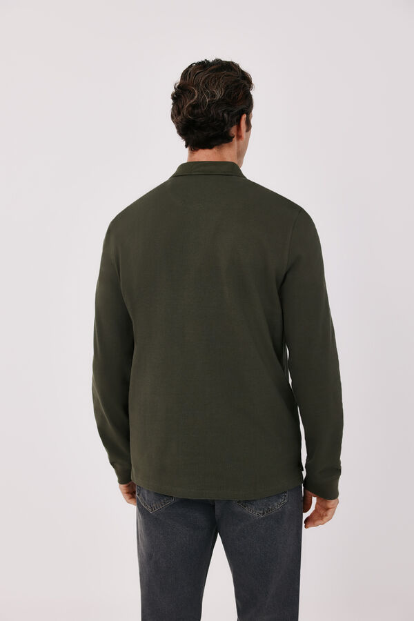Cortefiel Basic long sleeve polo shirt Kaki