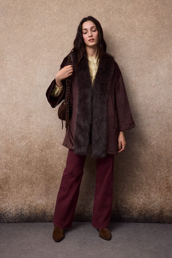 Slowlove Velvet faux fur coat Nude