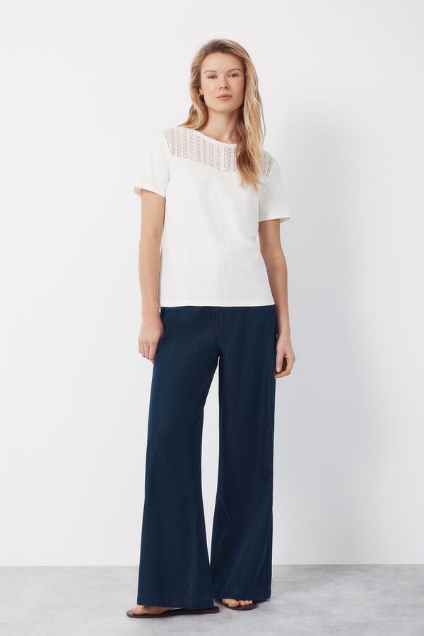 Cortefiel Guipure yoke t-shirt White