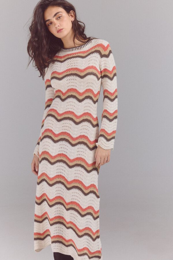 Slowlove Vestido multicolor em malha malha Ecru