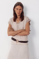 Cortefiel Slub t-shirt with trim Beige