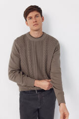 Cortefiel Cable knit round neck jersey-knit  Kaki