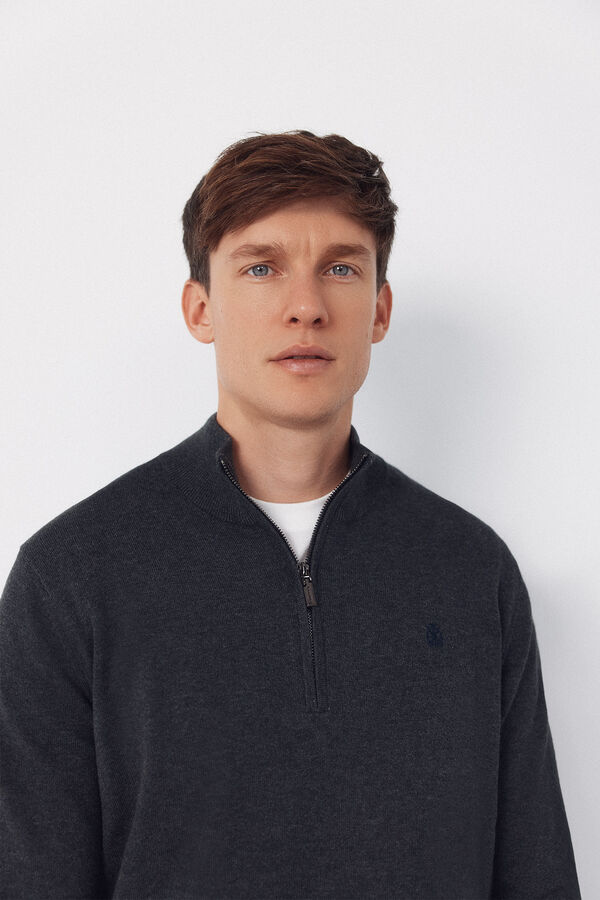 Cortefiel Cotton high neck sweater  Dark grey