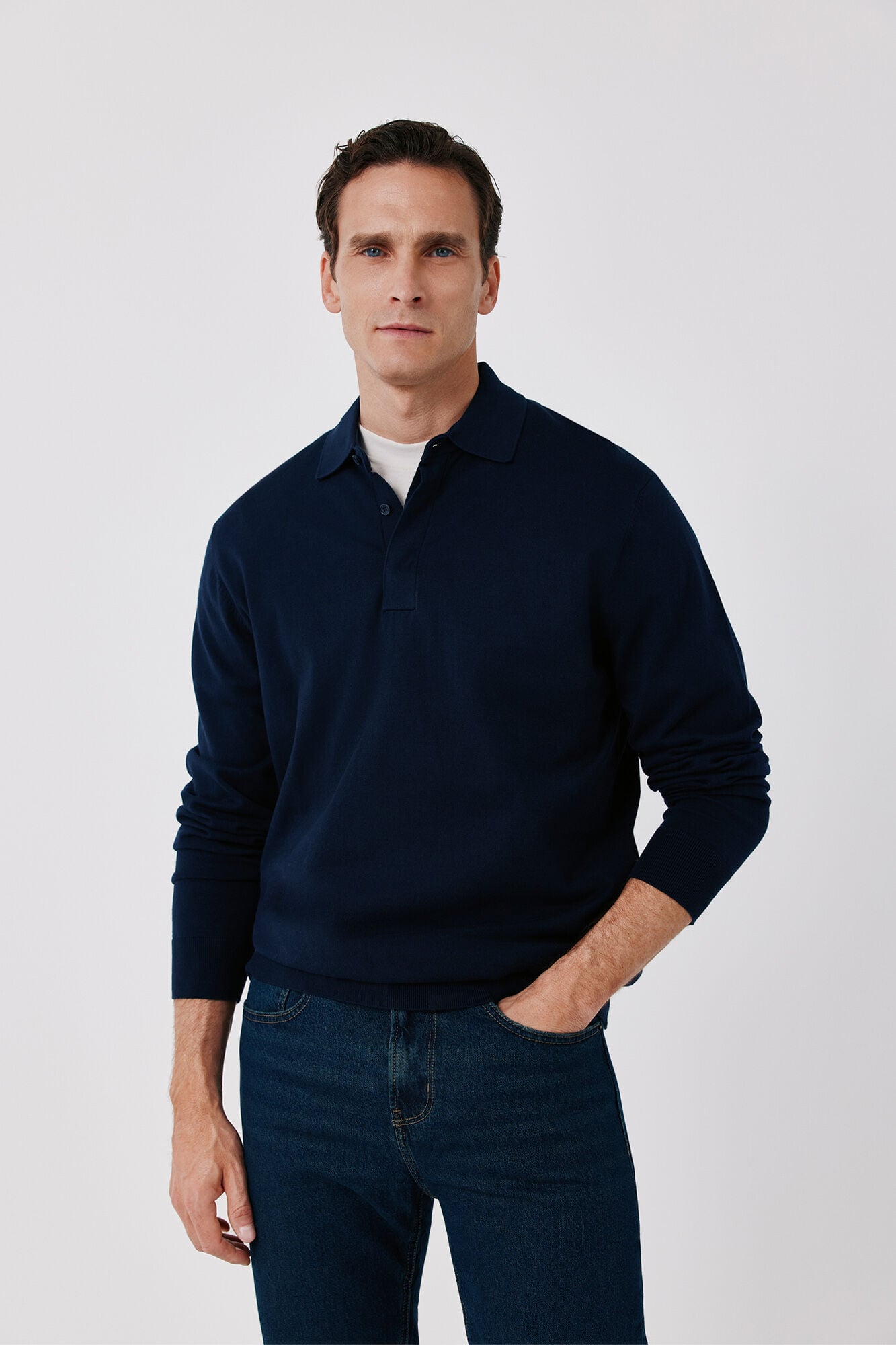 Cortefiel Basic fine knit polo neck jumper