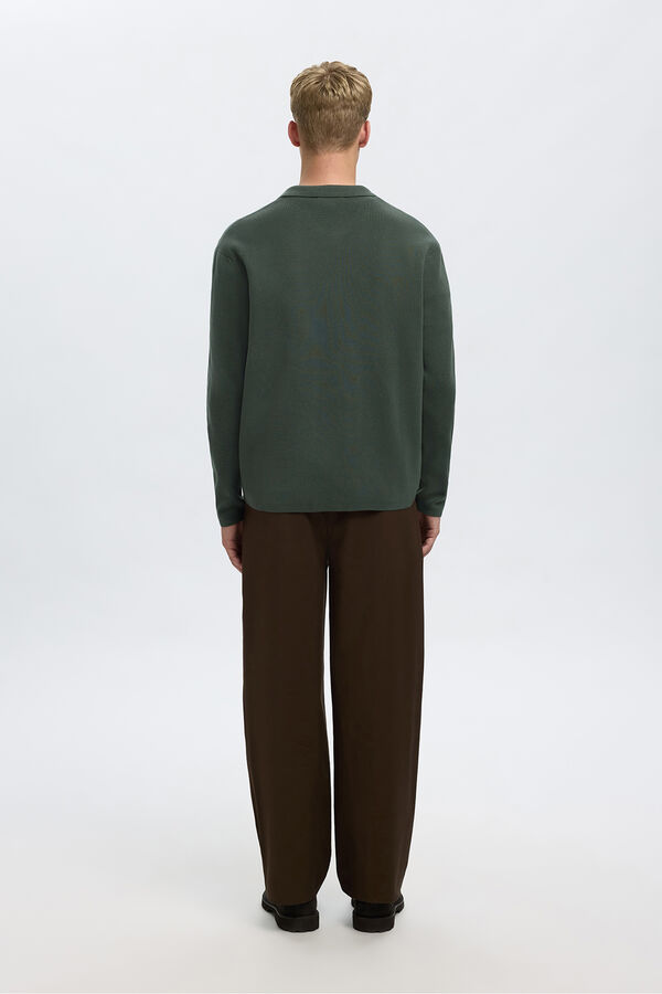 Selected Casaco casaco de malha de algodão orgânico com bolsos.  Verde