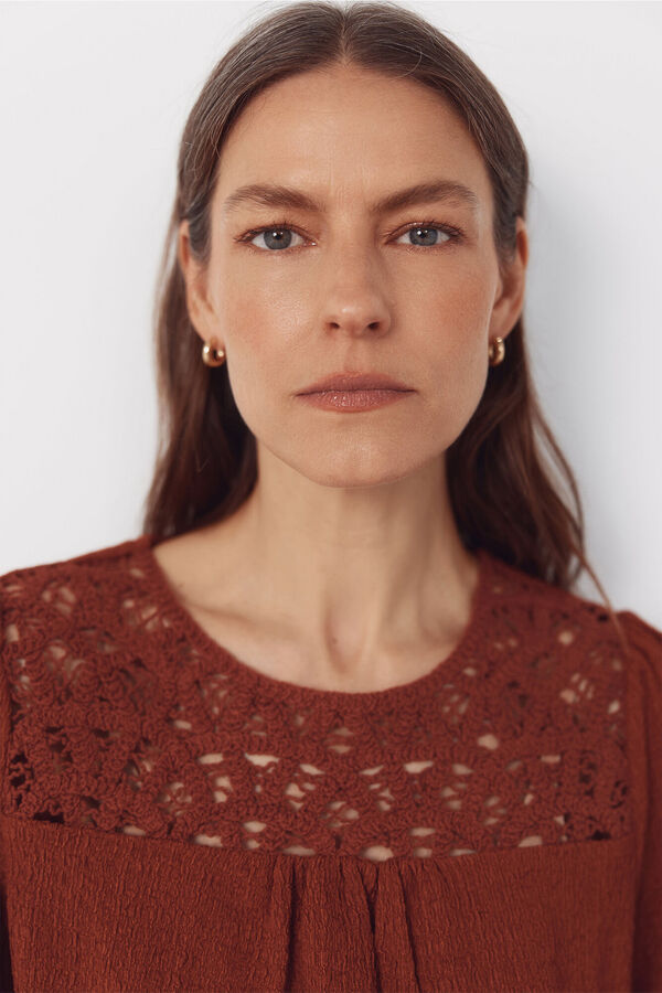 Cortefiel Combined guipure top Brown