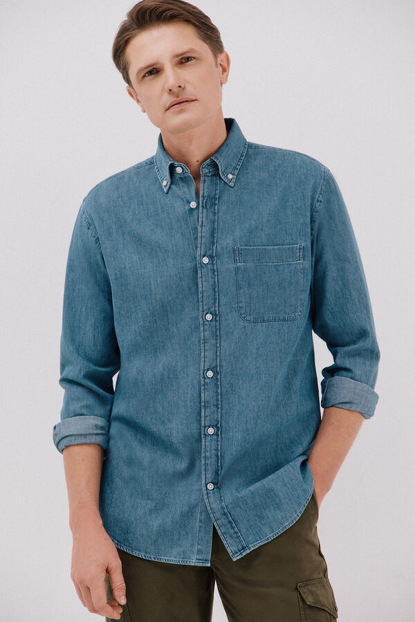 Cortefiel Camisa vaquera Azul marino