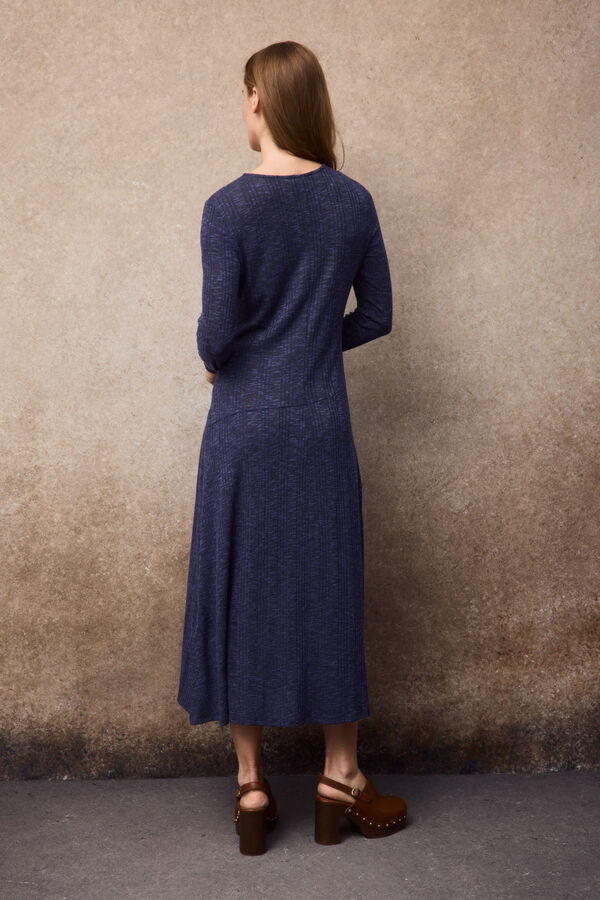 Slowlove Vestido comprido em algod&atilde;o melange Azul