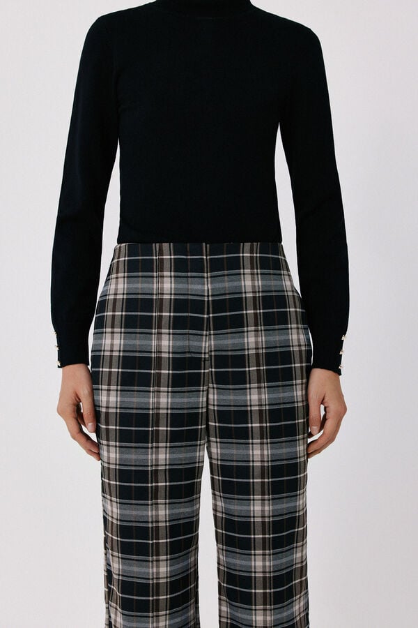 Cortefiel Women's plaid trousers Printed grey