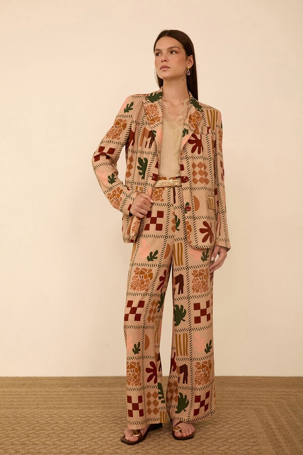 Meisie Printed fluid blazer Beige