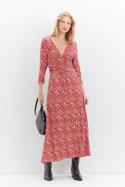 Cortefiel print ruched dress Pink