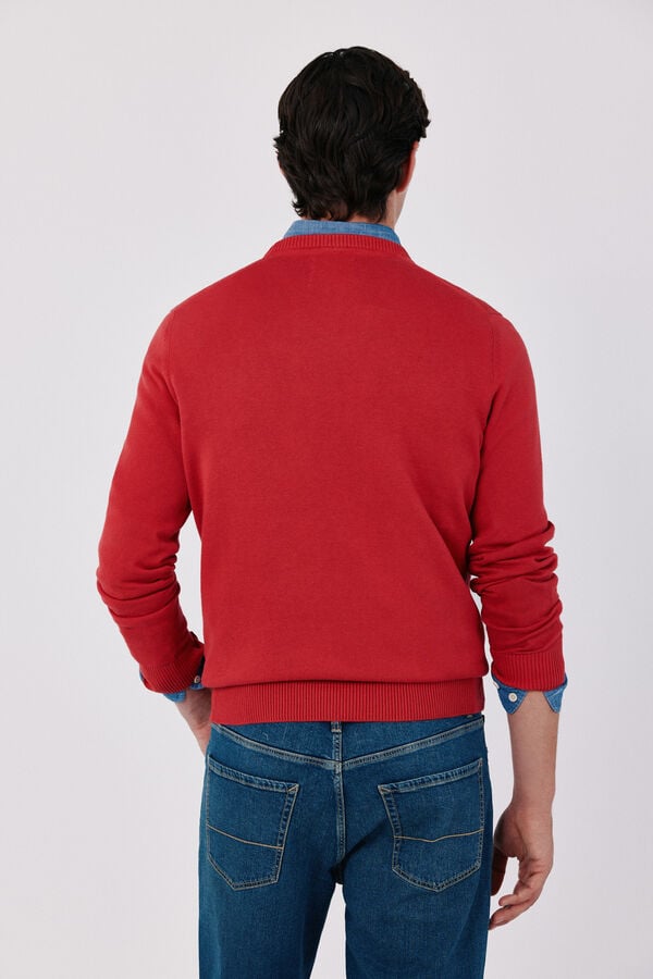 Cortefiel Cotton fine knit round neck jumper Red