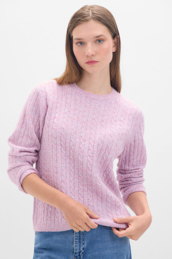 Cortefiel Soft cross-knit sweater Lilac