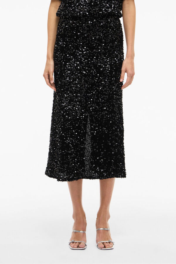 Vila Saia midi com lantejoulas Preto