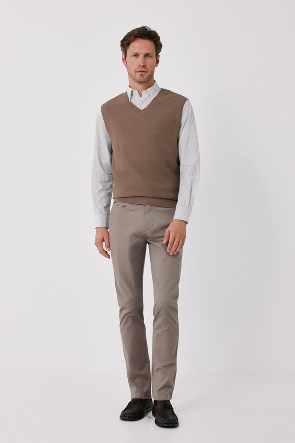 Cortefiel Cotton knit structure V-neck gilet Brown