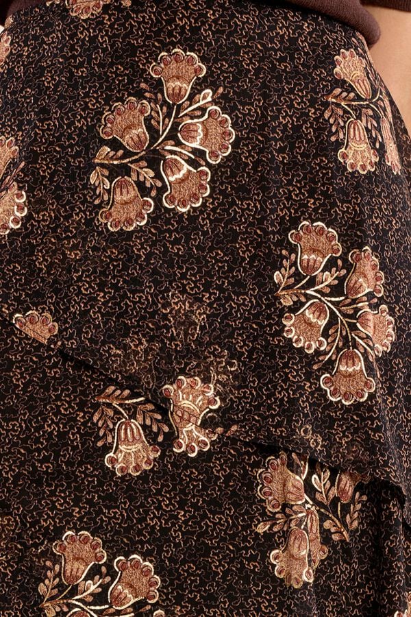 Molly Bracken Saia comprida estampada com folhos Castanho