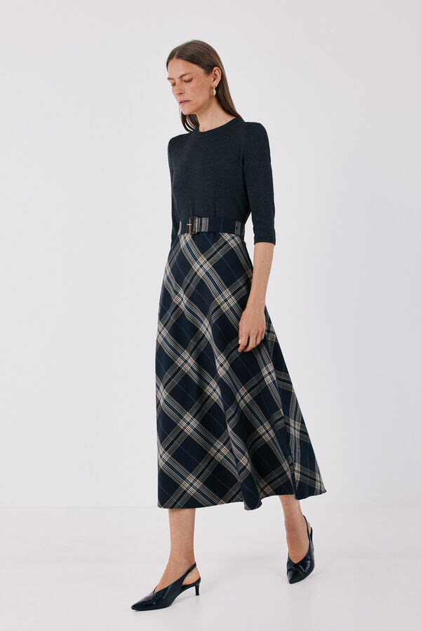 Cortefiel Plaid print ruched dress Grey