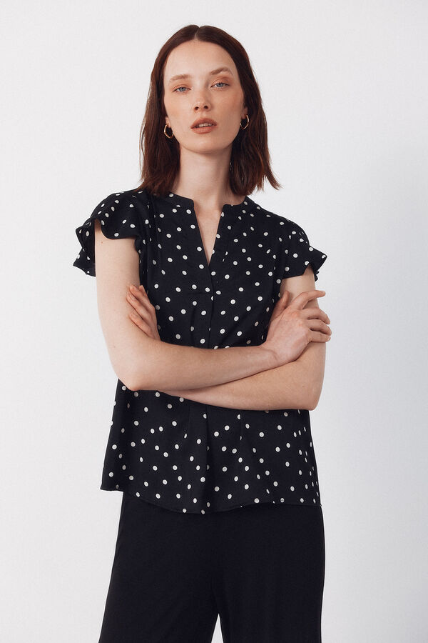 Cortefiel Blusa fluida manga com folho Cinzento