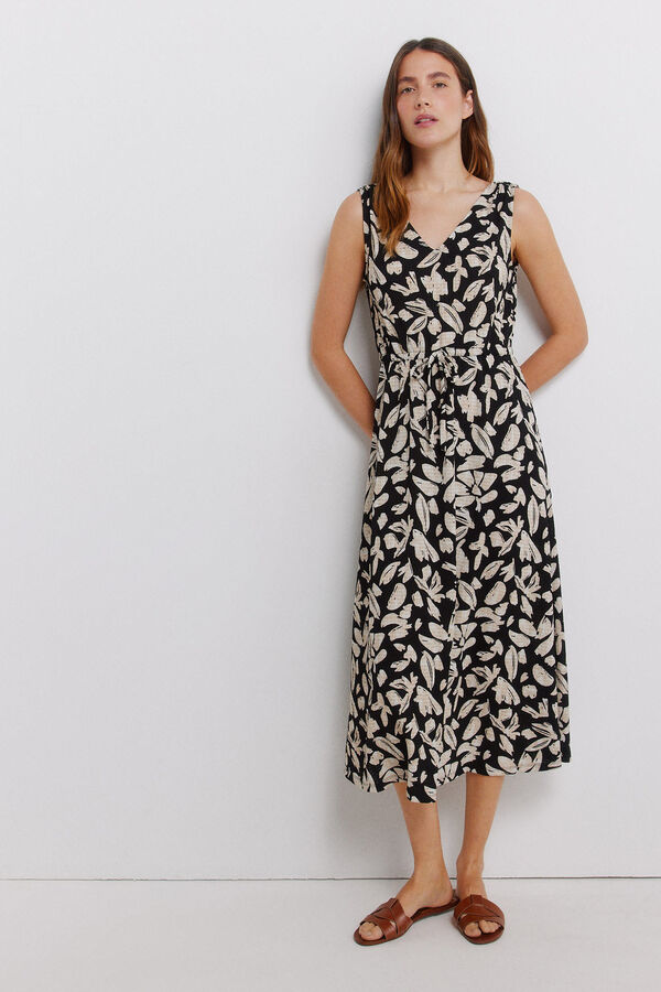 Vila Vestido midi estampado escote en V Negro