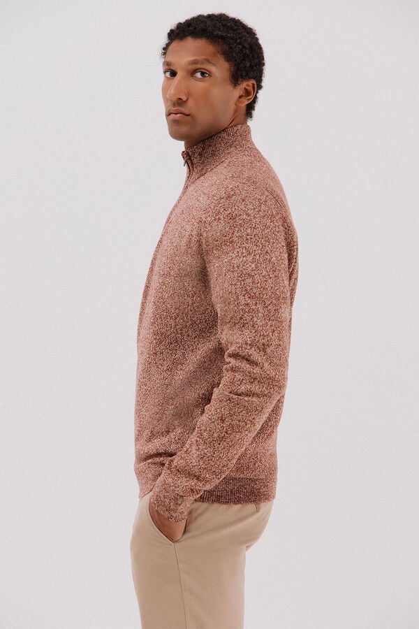 Cortefiel Twisted-knit wool jumper with zip Brown