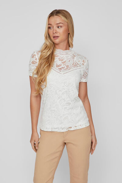 Cortefiel Short-sleeved lace top White
